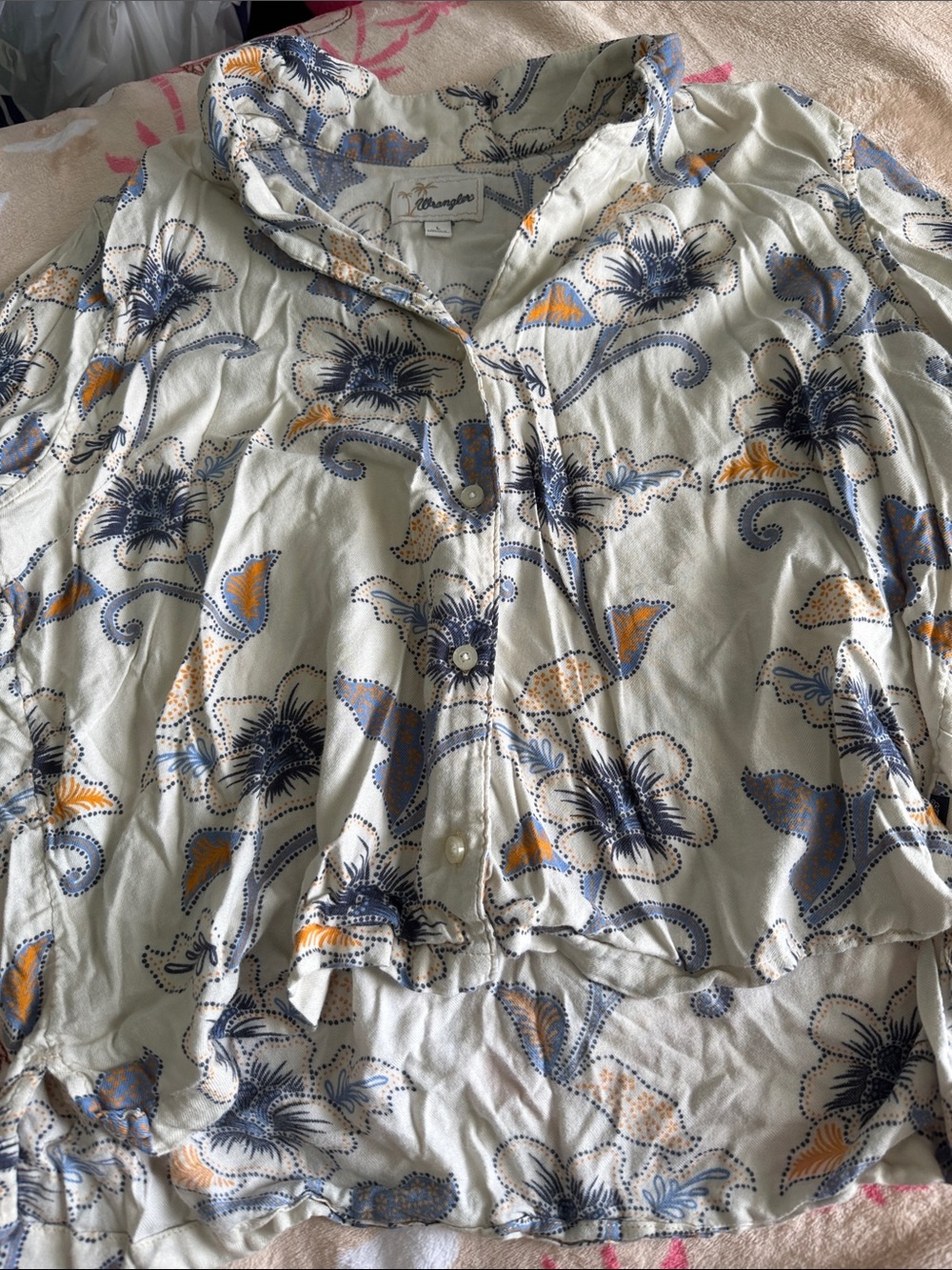 Wrangler Country Western Floral Short-Sleeve Button Shirt Cream Beach Cruise - Picture 8 of 8